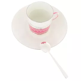 Кофейная пара из серебра и фарфора "Букет" на 1 персону, розовый