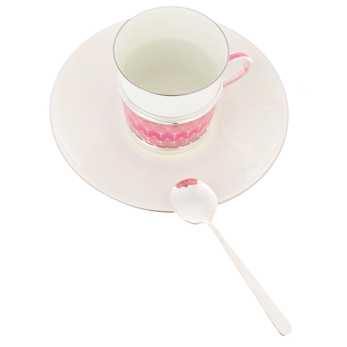 Silver and porcelain coffee pair "Bouquet" for 1 person, pink
