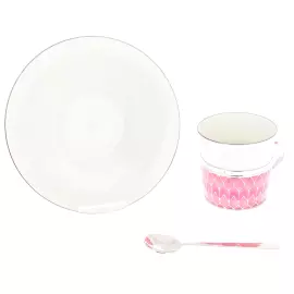 Кофейная пара из серебра и фарфора "Букет" на 1 персону, розовый