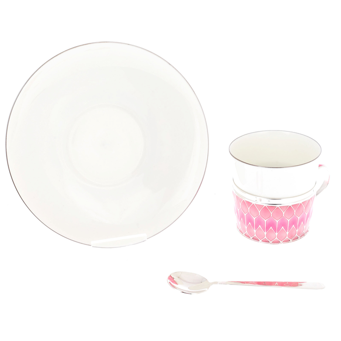 Silver and porcelain coffee pair "Bouquet" for 1 person, pink