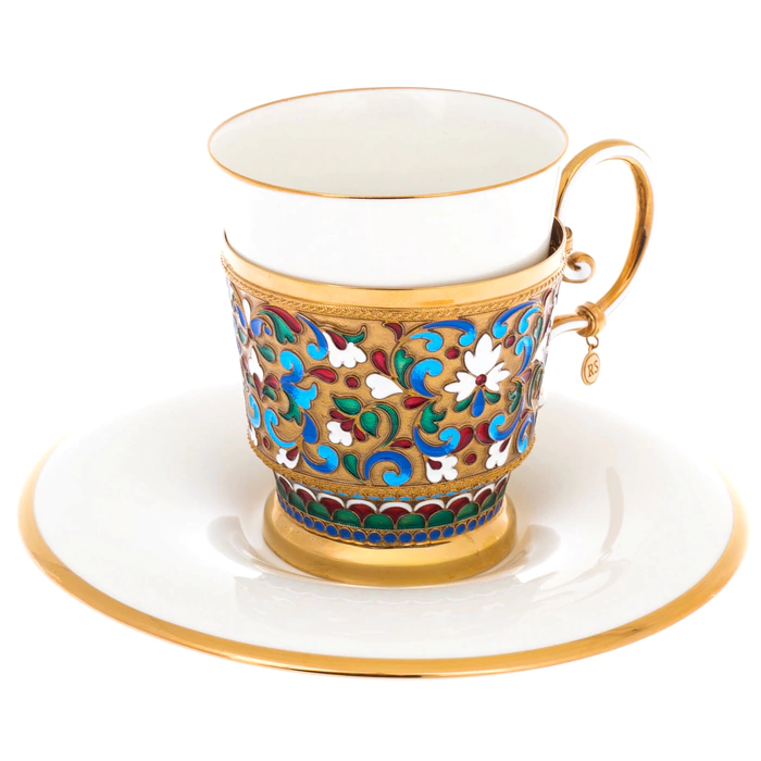Silver and porcelain tea steamer "Painted" for 1 person