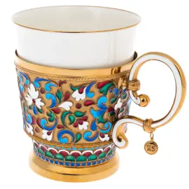 Чайная пара из серебра и фарфора "Расписная" на 1 персону