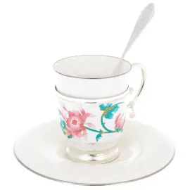 Чайная пара из серебра и фарфора "Цветок" на 1 персону
