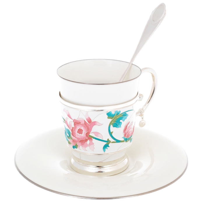 Silver and porcelain tea set "Flower" for 1 person