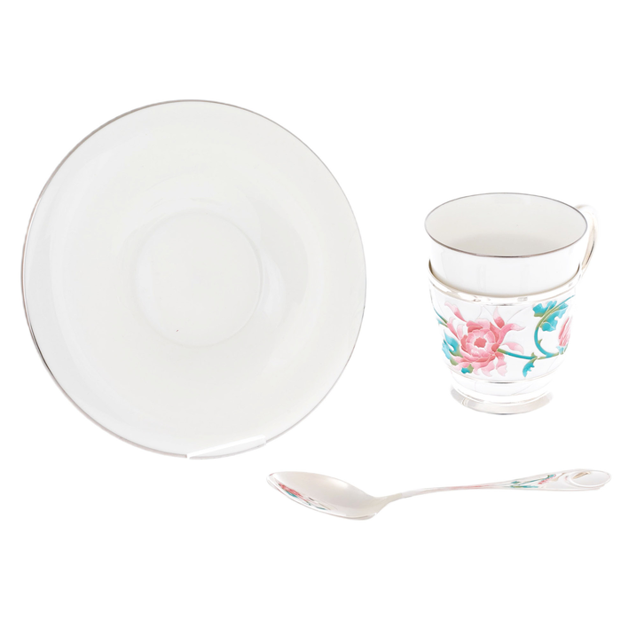 Silver and porcelain tea set "Flower" for 1 person