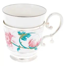 Чайная пара из серебра и фарфора "Цветок" на 1 персону