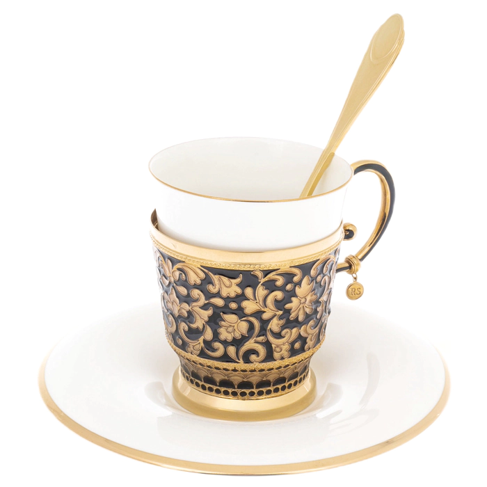 Tea steamer made of silver and porcelain "Dark Gold" for 1 person