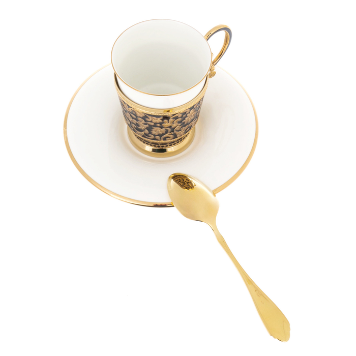 Tea steamer made of silver and porcelain "Dark Gold" for 1 person
