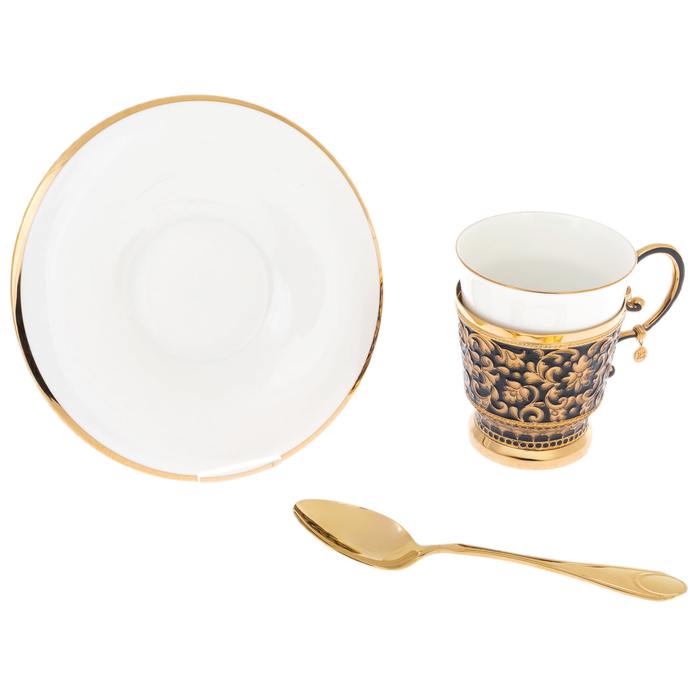 Tea steamer made of silver and porcelain "Dark Gold" for 1 person