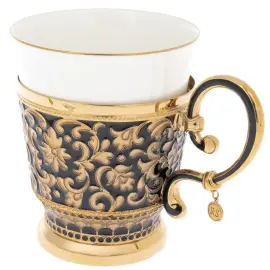 Чайная пара из серебра и фарфора "Темное золото" на 1 персону