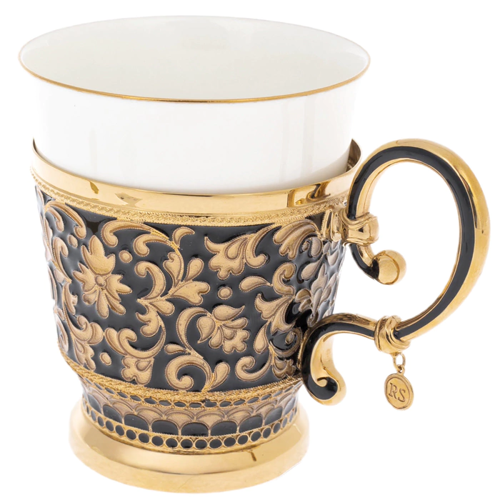 Tea steamer made of silver and porcelain "Dark Gold" for 1 person