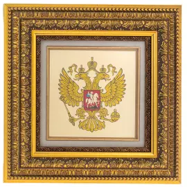 Painting on gold leaf "Coat of Arms of Russia" in a wooden box