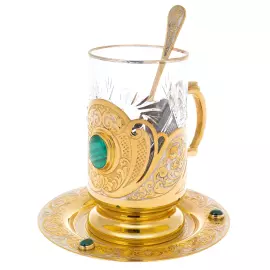 Чайный набор "Утро" с малахитом, Златоуст