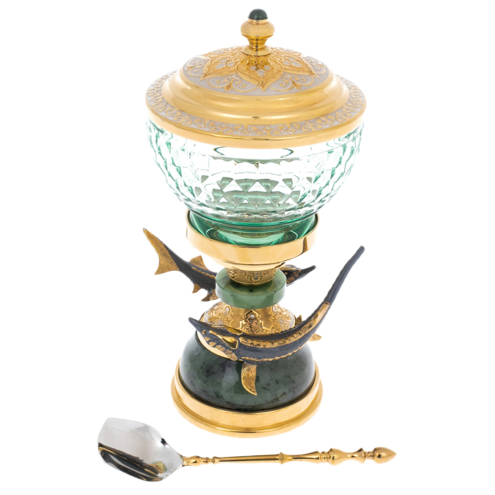 Caviar bowl "Gifts of the sea" on jade, Zlatoust