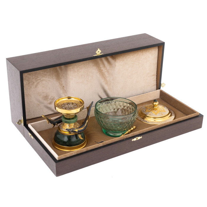 Caviar bowl "Gifts of the sea" on jade, Zlatoust