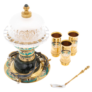 Vodka set "Gifts of Neptune" on jade, for 3 persons, Zlatoust