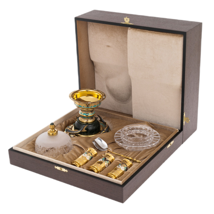 Vodka set "Gifts of Neptune" on jade, for 3 persons, Zlatoust