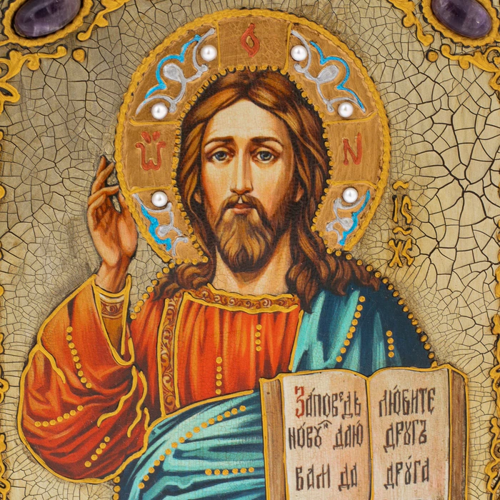 Wedding pair of icons "Kazan Icon of the Mother of God" and "Lord Almighty" (stained oak) (semi-oval)