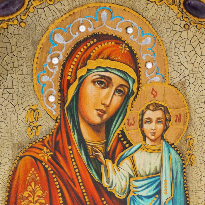 Wedding pair of icons "Kazan Icon of the Mother of God" and "Lord Almighty" (stained oak) (semi-oval)