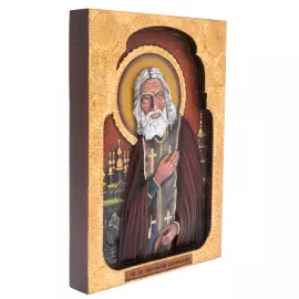 Икона резная из бука "Серафим Саровский"