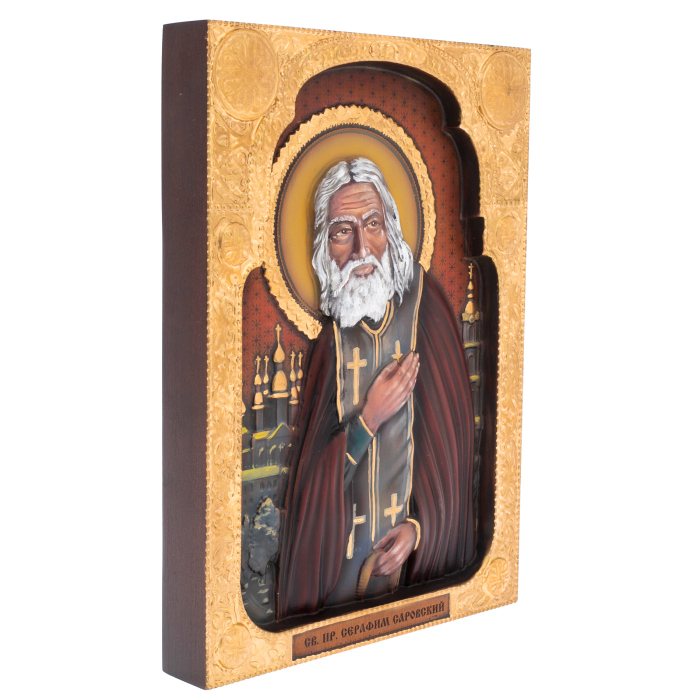 Carved beech icon "Seraphim of Sarov"