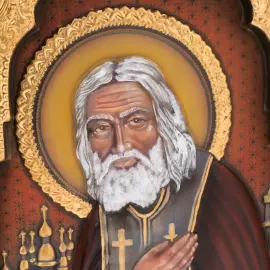 Икона резная из бука "Серафим Саровский"