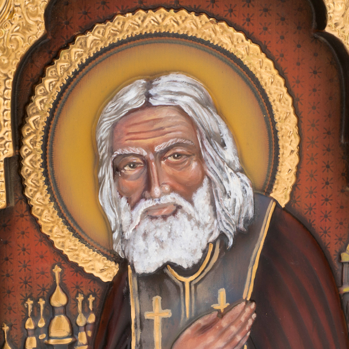 Carved beech icon "Seraphim of Sarov"