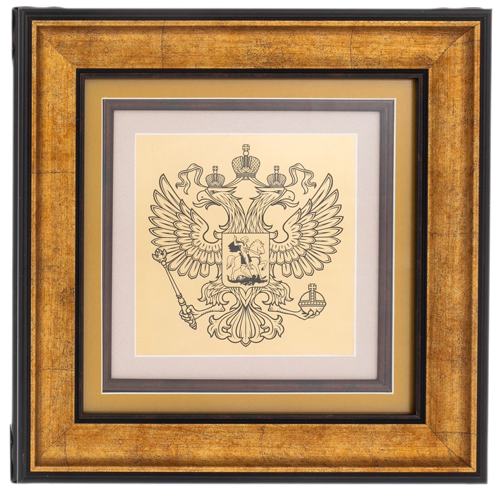 Painting on gold leaf "Double-headed eagle" monochrome