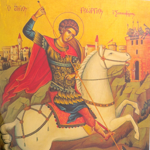 Painting on gold leaf "George the Victorious" brown/beige