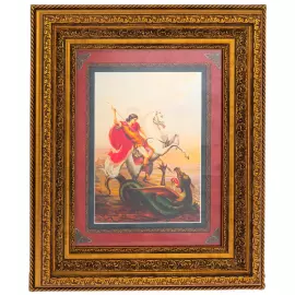 Картина на сусальном золоте "Георгий Победоносец" изумруд/терракот