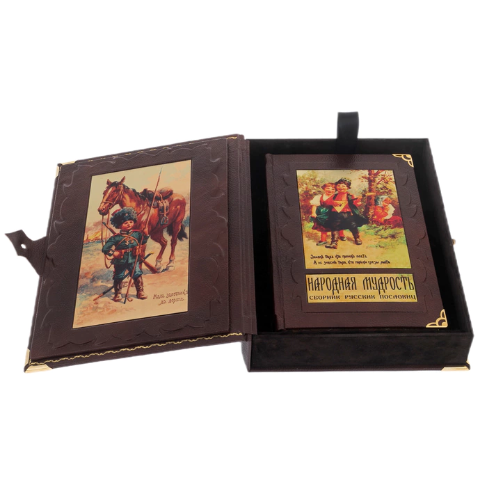 The leather-bound book "Folk wisdom. Collection of Russian proverbs" in a box