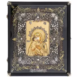 Икона с художественным литьём "Богоматерь Владимирская" в окладе