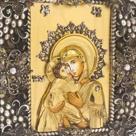 Икона с художественным литьём "Богоматерь Владимирская" в окладе