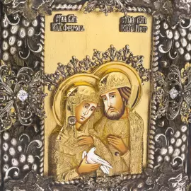 Икона с художественным литьём "Петр и Феврония" в окладе