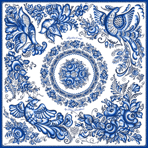 Silk handkerchief "Gzhel" with hand stitching