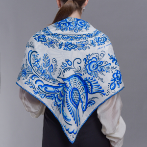 Silk handkerchief "Gzhel" with hand stitching