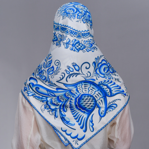 Silk handkerchief "Gzhel" with hand stitching