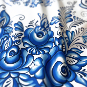 Silk handkerchief "Gzhel" with hand stitching