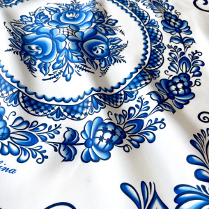 Silk handkerchief "Gzhel" with hand stitching