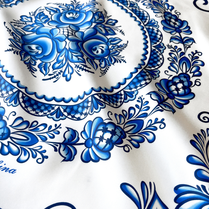 Silk handkerchief "Gzhel" with hand stitching