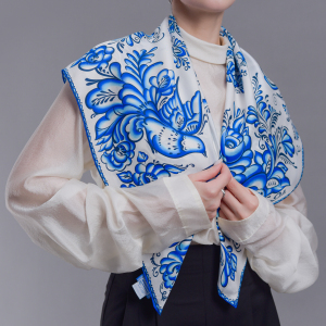 Silk handkerchief "Gzhel" with hand stitching