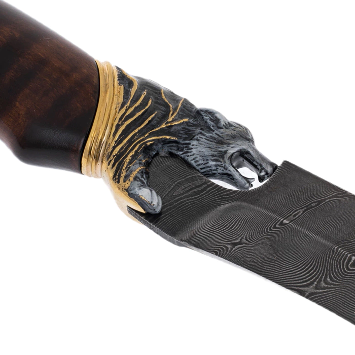 Souvenir knife "Wolf" made of Damascus steel and enamels, Zlatoust