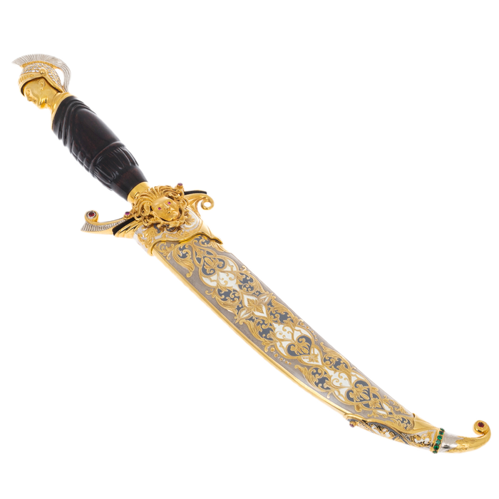 Poseidon souvenir knife made of Damascus steel and cubic zirconia, Zlatoust