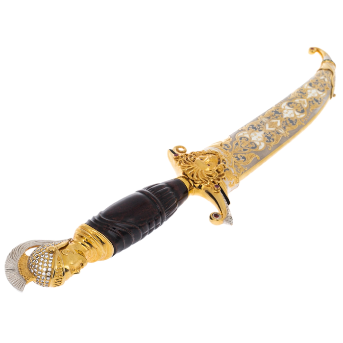 Poseidon souvenir knife made of Damascus steel and cubic zirconia, Zlatoust