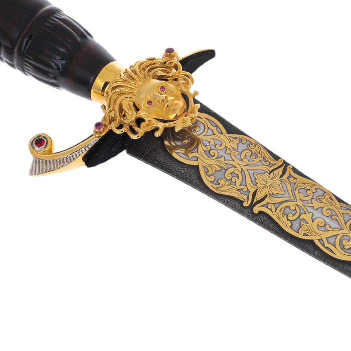 Poseidon souvenir knife made of Damascus steel and cubic zirconia, Zlatoust