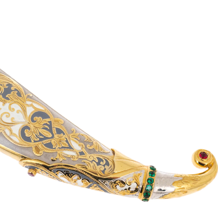 Poseidon souvenir knife made of Damascus steel and cubic zirconia, Zlatoust
