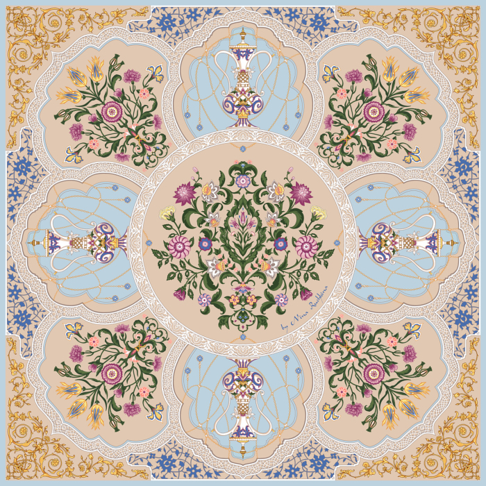 Women's shawl "Gardens of the East" with hand stitching