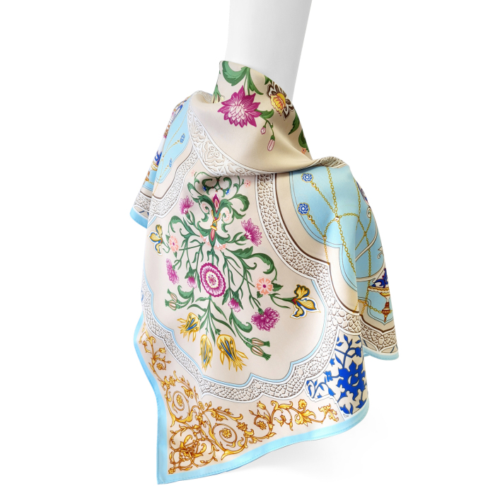 Women's shawl "Gardens of the East" with hand stitching