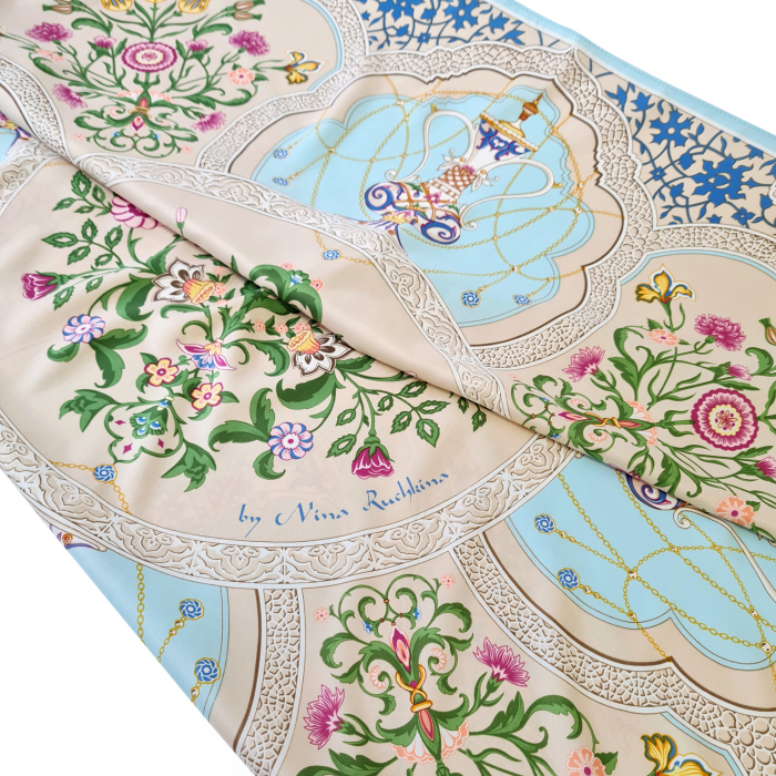 Women's shawl "Gardens of the East" with hand stitching