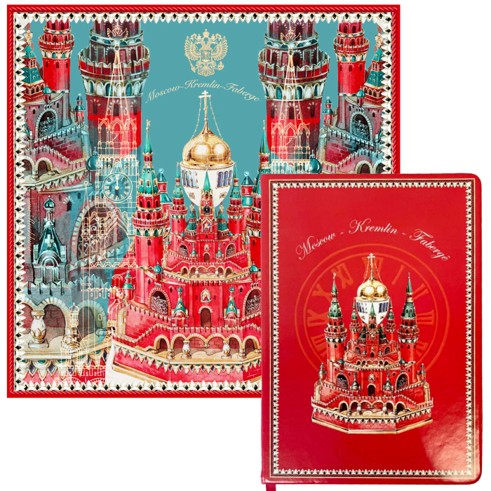 Faberge Moscow Kremlin gift set with handkerchief and notebook